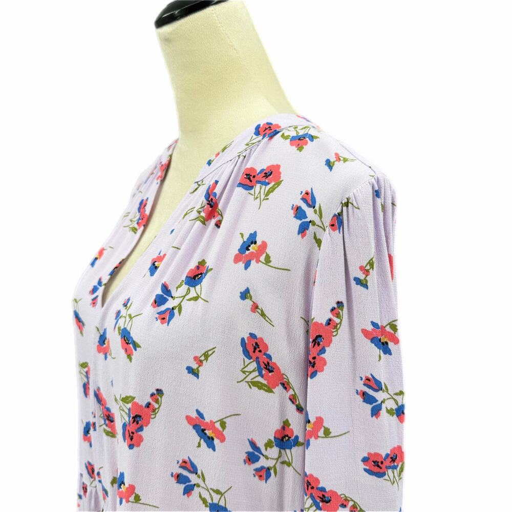 Maeve Anthropologie Juno Floral Printed Lilac Lavender 3/4 Sleeve Mini Dress - Picture 5 of 11